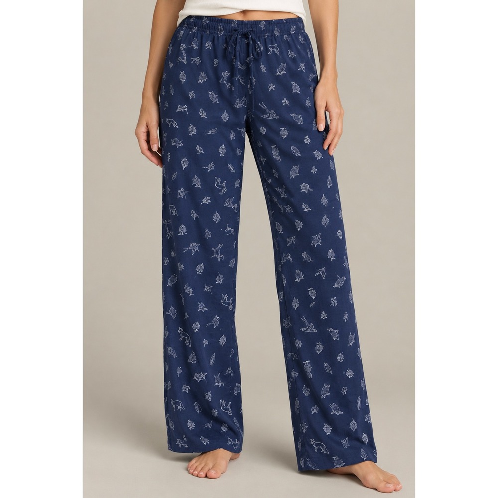 Old Navy Poplin Pajama Pants M Tall Navy Blue Woodland Animal Print Sleepwear